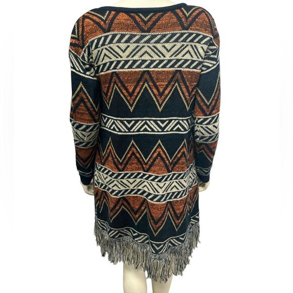 Signature Blue & Orange Cardigan Sweater Fringe Bottom Fall Autumn Tribal Cute - Picture 4 of 7